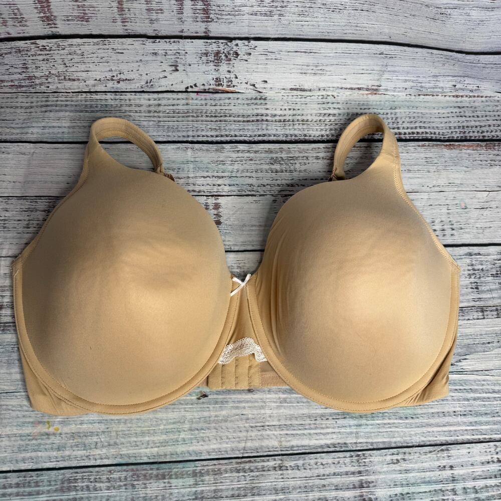 Lane Bryan Cacique Lightly Lined Full Coverage Underwire Lace Trim Beige Bra 46H - Picture 2 of 4